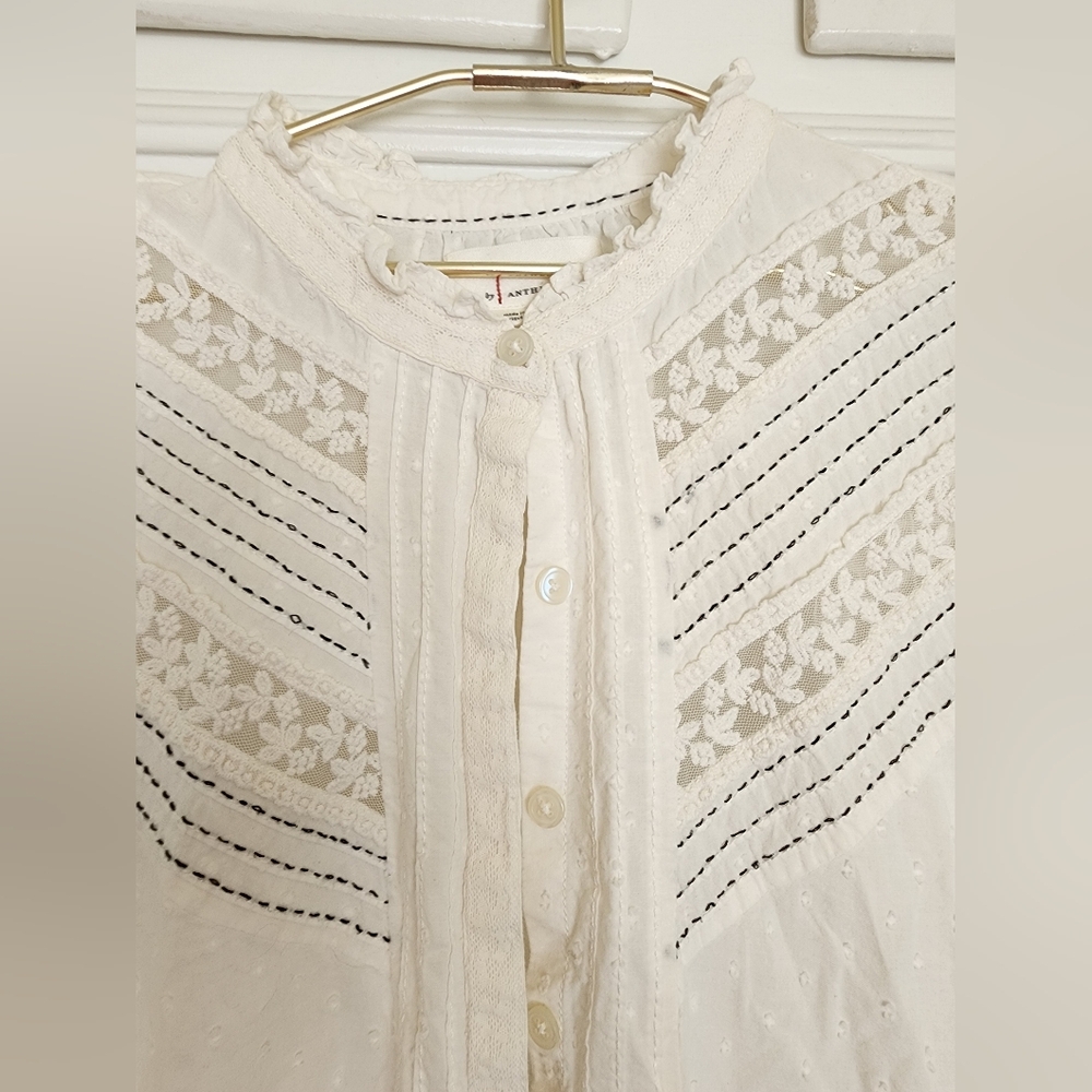 Cream Lace Button-Up Blouse